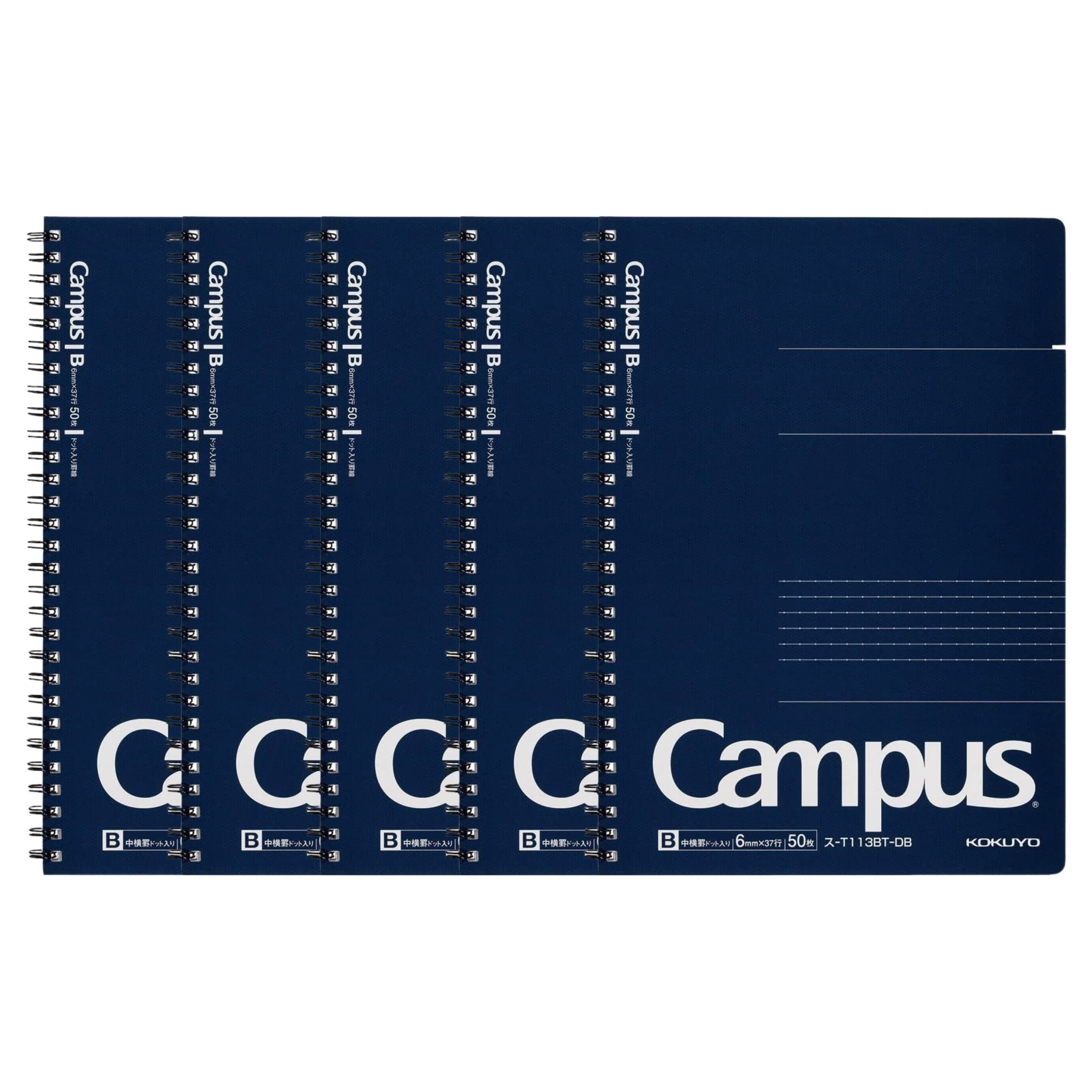 Campus Twin Ring Notebook Semi-B5 (Dotted Rule 6mm) Dark Blue - 5 Pack